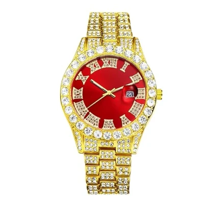 Afbeelding van JewelryWe Diamanten horloge voor dames en heren, diamanthorloge armband, rond analoog kwartshorloge, roestvrijstalen armband zilvergoud, 2 stuks, Rood goud.,