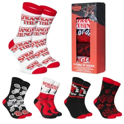 Afbeelding van Stranger Things Herensokken set van 5 paar fantasiesokken, officiële accessoires, maat heren, jongeren, 40 45, Meerkleurig