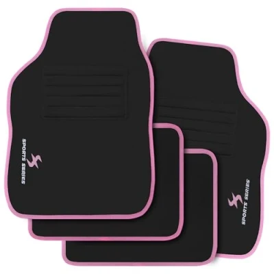 Afbeelding van WOLTU 4 stuks universele antislip automatten, tapijtbeschermers met letterborduurwerk en roze rand AM7142rs