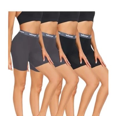 Afbeelding van wirarpa Set van 4 korte boxershorts modal voor dames, anti wrijving, met pijpen, Zwart/Grijs
