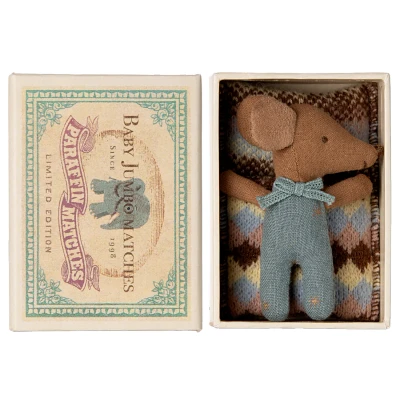 Afbeelding van Maileg knuffelmuis baby sleepy wakey blue 8 cm