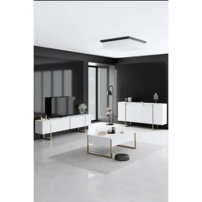 Afbeelding van Woody Fashion Console 100% Melamine 18mm Dikte Metalen Poten Witgoud