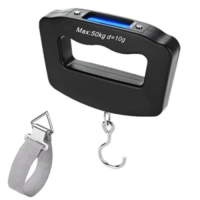 Afbeelding van Digitale bagageweegschaal met haak om op te hangen, lcd display achtergrondverlichting, 50 kg, waterdichte tas