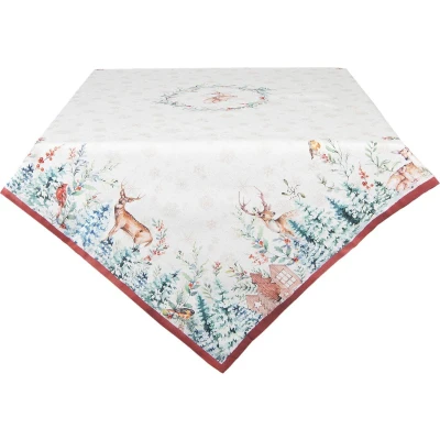 Afbeelding van Clayre &amp; Eef Tafelkleed 100x100 cm Wit Rood Katoen Vierkant Hert