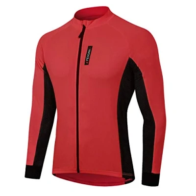 Afbeelding van MEETWEE fietsshirt heren korte mouwen comfortabel ademend sneldrogend, Rood lange mouwen, XXL