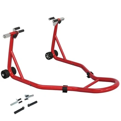 Afbeelding van HOMCOM motorfiets werkplaatsstandaard voor met U en L zwenkarm, universele hefbeugel werkplaats, rood staal