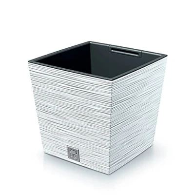 Afbeelding van Prosperplast Plantenpot/bloempot Furu Stripes voor buiten kunststof wit vierkant D24 x H23.5 cm