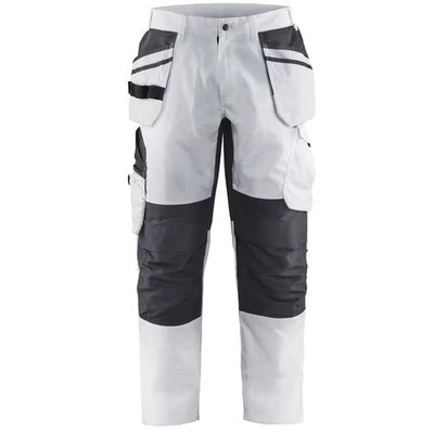 Image de Pantalon peintre stretch blanc/gris foncé, poches flottantes