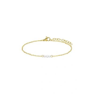 Afbeelding van Lucardi Dames Stalen goldplated Armband met parels Staal Goudkleurig 19 cm