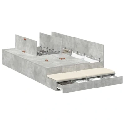 Afbeelding van vidaXL Opbergbedframe Beton grijs Bewerkt hout 120 x 190 cm