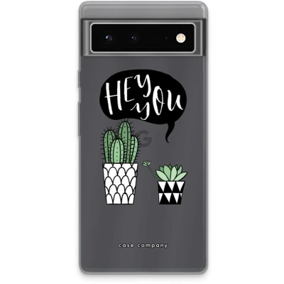 Afbeelding van Case Company® hoesje geschikt voor Google Pixel 6 Hey you cactus Soft Cover Telefoonhoesje Bescherming aan alle Kanten en Schermrand