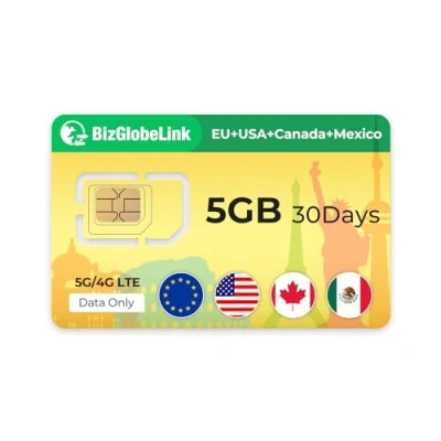 Afbeelding van EIOTCLUB BizGlobeLink SIM kaart voor reizen, internationaal gebruik in de VS, Canada en Mexico gegevens alleen 5G/4G LTE zonder contract, oplaadbaar telefoons