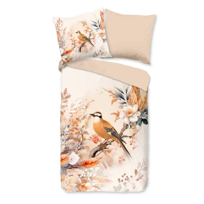 Afbeelding van Dekbedovertrek 135x200 cm Vogel en Bloemen Print Multi 1 Persoons 100% Katoen