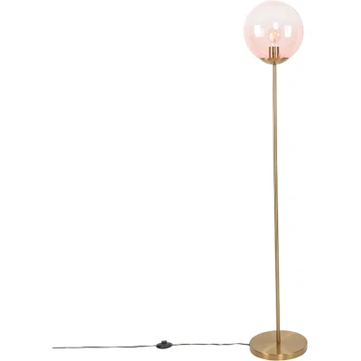 Afbeelding van QAZQA Art deco vloerlamp messing met roze glas Pallon