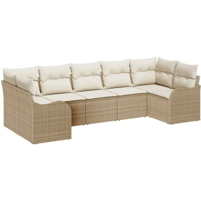 Afbeelding van vidaXL 7 delige Tuin Sofa Set met Kussens Beige Poly Rattan