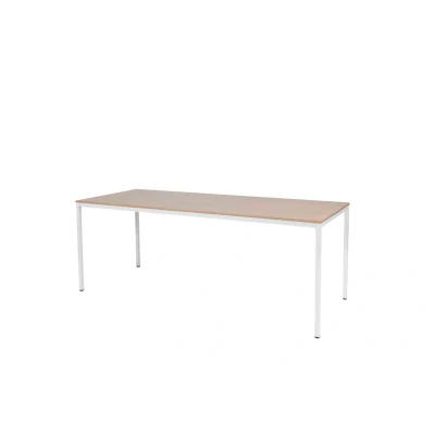 Afbeelding van Domino Basic bureautafel, vaste hoogte met 200x80cm havana/ kersen licht 25mm blad en wit (RAL9010) 4 poot frame