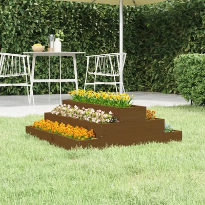 Afbeelding van Plantenbak 80x80x27 cm massief grenenhout honingbruin