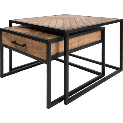 Afbeelding van Home67 Salontafel Ruby Visgraat Bruin Mangohout Set van 2