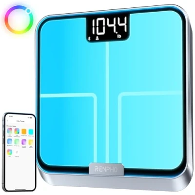 Afbeelding van RENPHO Lichaamsvet en spierweegschaal met veelkleurig display, intelligente weegschaal app, 13 lichaamssamenstelling, gewicht, lichaamsvet, BMI, navulbaar
