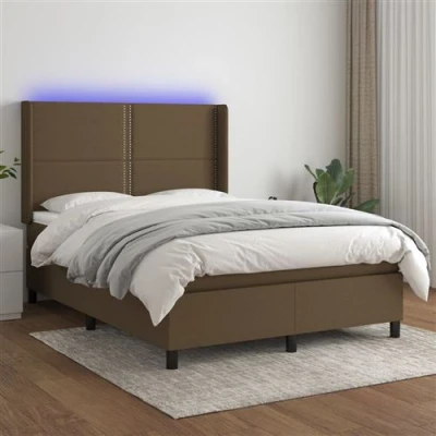 Afbeelding van vidaXL Boxspring met matras en LED stof donkerbruin 140x190 cm