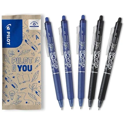 Afbeelding van Pilot Frixion FLW538561 rollerbalpen, uitwisbaar, 0,7 mm, 3 blauw/2 zwart, 5 stuks