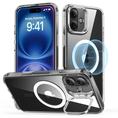Afbeelding van ESR Beschermhoes voor iPhone 16 Plus met standaard, Magsafe hoesje Halolock, militaire bescherming, geïntegreerde camera ringhouder, transparant
