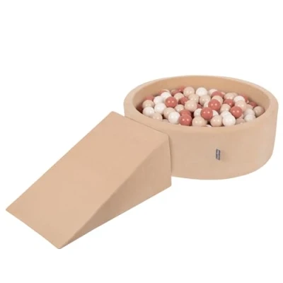 Afbeelding van KiddyMoon Velvet Foam Speeltuin Met Rond Ballenbad (200 Ballen) Kinderballenbakken Speelgoed Obstakelbaan, Zandbeige: Pastelbeige/Zalm/Wit