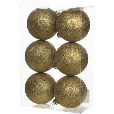 Afbeelding van Cosy @Home Kerstballen Goud glitter ø 8 cm 6 Stuks