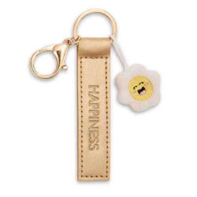 Afbeelding van NICI sleutelhanger Happiness imitatieleren band goud 10cm met bloem