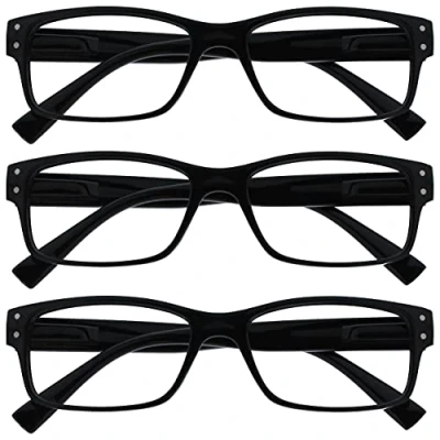 Afbeelding van The Reading Glasses Leesbril, 3 stuks, heren, zwart, groot, designer stijl, bladwijzer, veerscharnieren, RRR11 1 + 1,00, zwart.