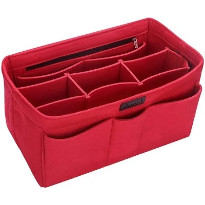 Afbeelding van Ropch handtas organizer met vakken Beige Maat L, Rood