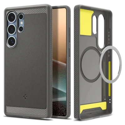 Afbeelding van Spigen Hoesje Geschikt voor Samsung Galaxy S25 Ultra Siliconen Rugged Armor Magsafe grijs