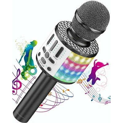 Afbeelding van Draadloze karaoke microfoons, Bluetooth microfoon met podiumlicht, draagbare luidspreker voor kinderen/volwassenen, feest, zingen, disco, KTV, Clubs, Kerstmis, verjaardag, avond, cadeau idee