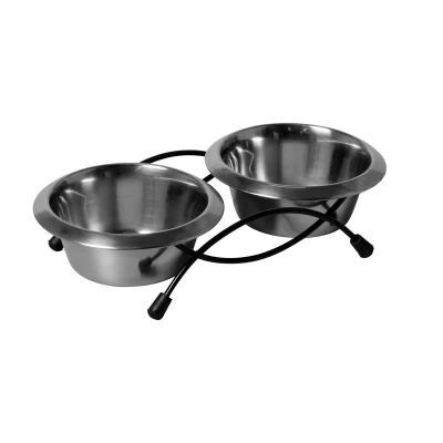 Afbeelding van Adori Standaard Met 2 Rvs Bakken Kattenvoerbak 24x12x6 cm Kat