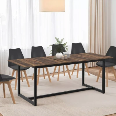 Afbeelding van Table à manger extensible rectangle HAWKINS 6 10 personnes bois foncé 160 200 cm