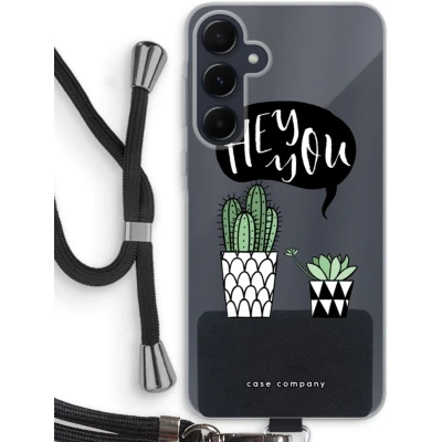 Afbeelding van Case Company® hoesje met Koord geschikt voor Samsung Galaxy A55 Hey you cactus Telefoonhoesje Zwart Bescherming aan alle Kanten en Over de Schermrand