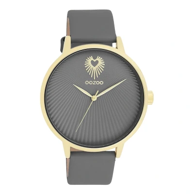 Afbeelding van OOZOO Timepieces Goudkleurige horloge met rook grijze leren band C11244