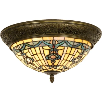 Afbeelding van LumiLamp Plafondlamp Tiffany Ø 38x19 cm Beige Blauw Glas Driehoek Plafonniere