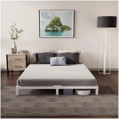 Afbeelding van Dreamzie Bed 180 x 200 cm, met lattenbodem, metaal, bedframe cm voor matras, hoogte 25 robuust, eenvoudig te monteren, grote opbergruimte, wit