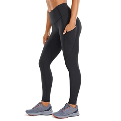 Afbeelding van CRZ Yoga Dames naakt gevoel Gym Leggings Squat Proof Hoge Taille Broek Sport Panty met Zakken 25 Inch, Inktgrijs, XS