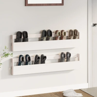 Afbeelding van Wandschoenenrekken 2 st 110x9x23 cm massief grenenhout wit