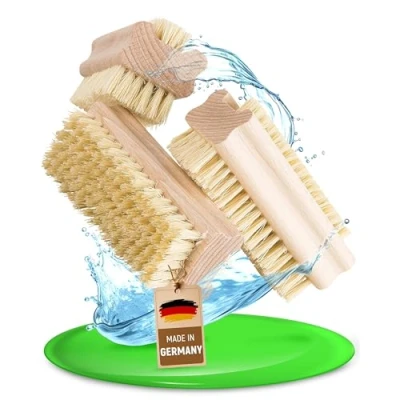 Afbeelding van Houten nagelborstel met natuurlijke borstelharen (3 stuks), handborstel van beukenhout, zonder kunststof borstels, twee zijden hard en zacht, goede reiniging als handwasborstel