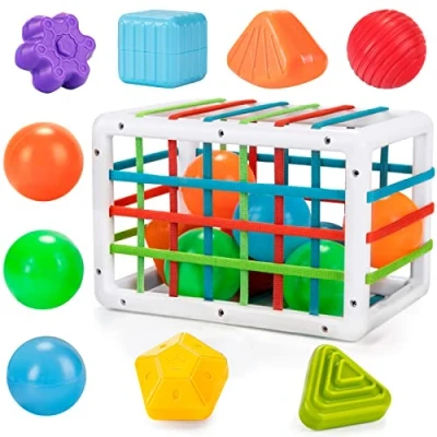 Afbeelding van LZDMY speelgoed vanaf 1 jaar Montessori motoriek baby educatief voor sensoriek ontwikkeling vormsorteerspel met stapelkubus leuk cadeau jongens en meisjes van 6 maanden