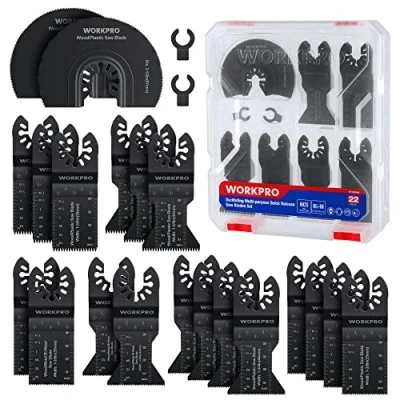 Afbeelding van Workpro, 22 stuks universele oscillerende zaagbladen voor hout, metaal en kunststof, geschikt Bosch, B&amp;D, Fein, Dremel, Makita, Milwaukee, Ryobi, enz.