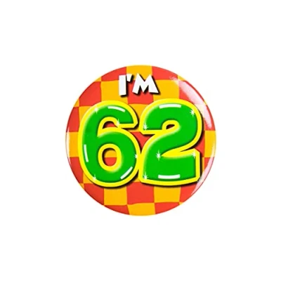 Afbeelding van Paper Dreams Button I&#039;m 62 Staal 5,5 Cm Rood/geel/groen