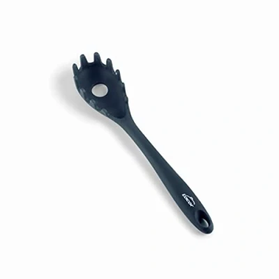 Afbeelding van Lacor 64470 grijze spaghettiserver, pastalepel, siliconen, keukengerei, ergonomische handgreep, anti aanbaklaag, bestand tegen hoge temperaturen, vaatwasmachinebestendig, lengte 27