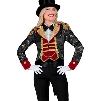 Afbeelding van Widmann Circus Kostuum Pailletten Slipjas Showgirl Shirley Vrouw Rood, Zwart XL Carnavalskleding Verkleedkleding