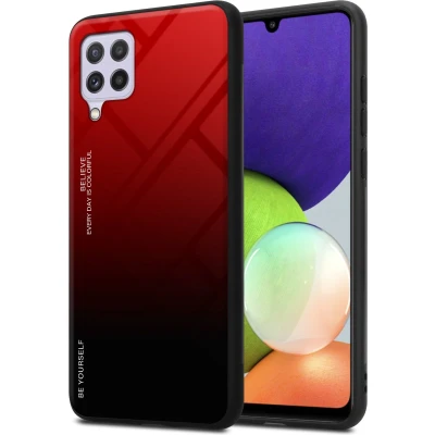 Afbeelding van Cadorabo Hoesje geschikt voor Samsung Galaxy A22 4G / M22 M32 in ROOD ZWART Tweekleurige beschermhoes van TPU silicone Case Cover en achterzijde gehard glas