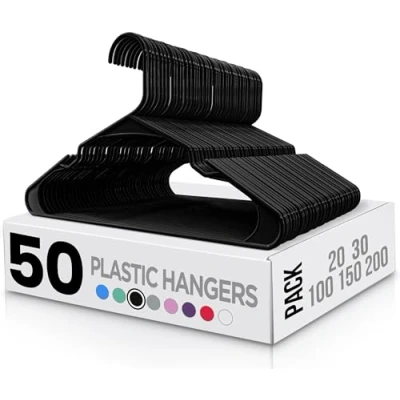 Afbeelding van Sterke kleerhangers van kunststof (set 50) hoogwaardige vilten hangers voor kledingkasten duurzaam, antislip, ontwikkeld gevoelige jassen zwart