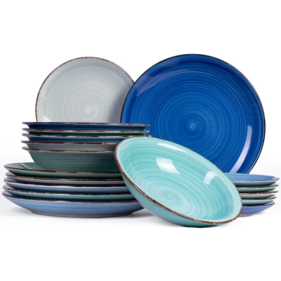 Afbeelding van Cookinglife Serviesset Delice Blauw 18 delig / 6 personen dinerborden, diepe borden en ontbijtborden
